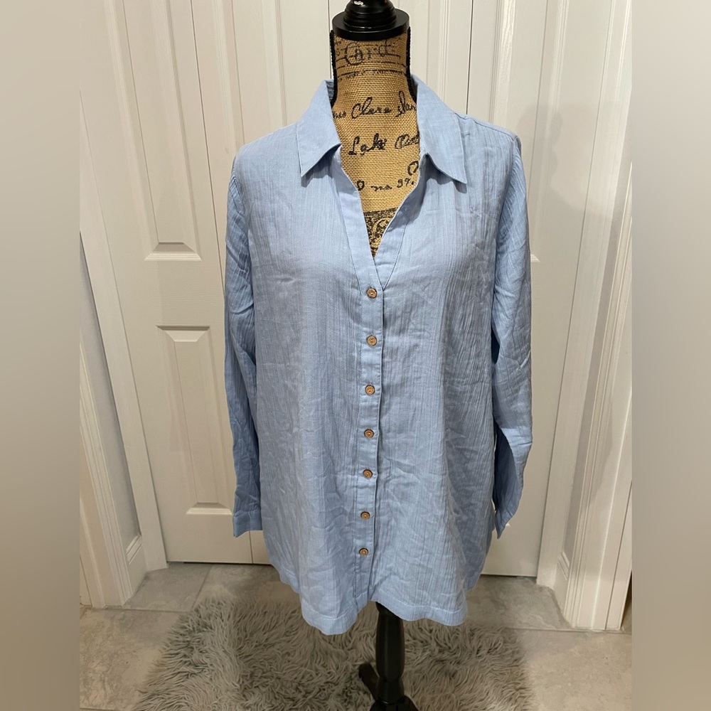 Soft Surroundings Sky Blue Cotton Long Sleeve Top